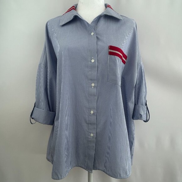 Zara Preppy Varsity Blue Pinstripe shirt – Women’s Medium M - Picture 7 of 13